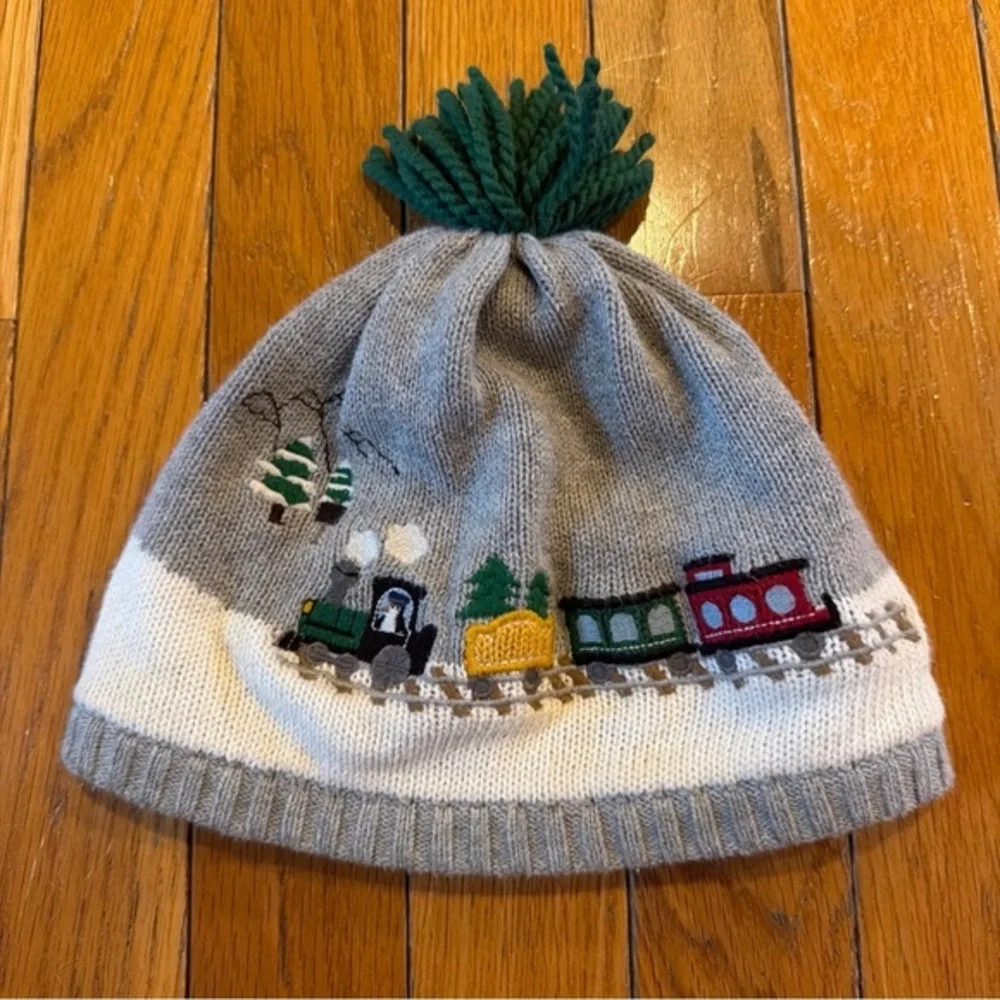 Gymboree Choo Choo Train TRAIN Winter Hat With Tassel Sz 2T 3T Gray Green White